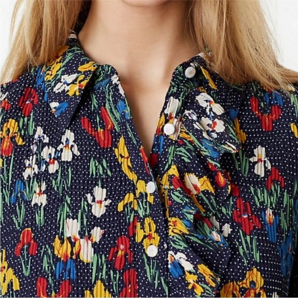 Tory Burch Livia Iris Garden Printed Long-Sleeve Dress